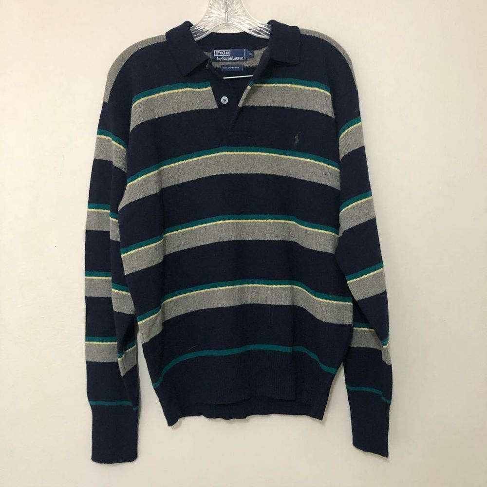 Polo Ralph Lauren Men's M Medium Long Sleeve Striped Lambswool Polo
